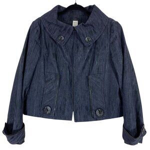 VEX Retro style denim jacket 50"s style  funnel collar col navy  size 10